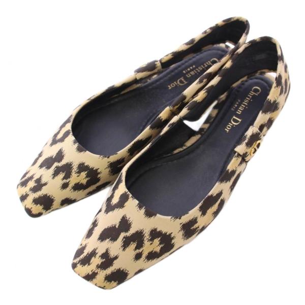 【中古】クリスチャンディオール MIZZA スリングバック フラット パンプス ストラップ ヒョウ柄 ベージュ 黒 ■BM Christian Dior（クリスチャン・ディオール） MIZZA スリングバック