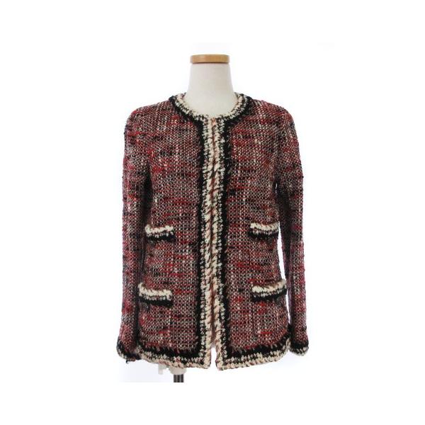 シャネル Cmy0423 Chanel ジャケット ノーカラー ツイード ノーカラー ウール 36 赤 赤 レッド Cmy0423 レディース 中古 ベクトル 古着 164 ブランド古着販売のベクトル