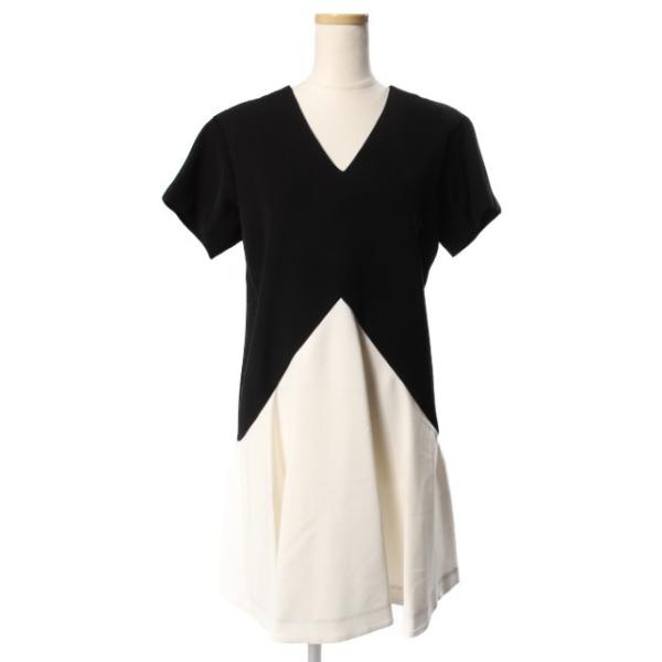 ヨーコチャン YOKO CHAN ワンピース 半袖 ひざ丈 バイカラー 36 黒