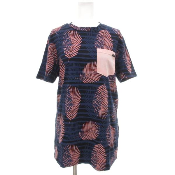 未使用品 Club JU タグ付き Tシャツ S 紺 ネイビー  半袖 ボタニカル柄 胸ポケット /NL ■ECF003 レディース