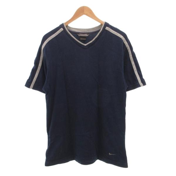 ナイキ NIKE Tシャツ S 紺 ネイビー Vネック 2本ライン 半袖 /SC ■ECF003 メンズ