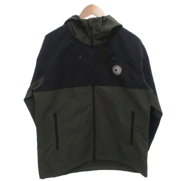 クーロン QOOLONG 美品 マウンテンパーカー 上着 L カーキ 黒 ブラック 長袖 フード付き 切り替えデザイン /TL ■ECF005 メンズ