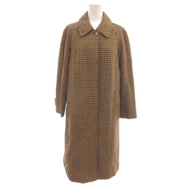 ジュディアン Judy-Ann 美品 ステンカラーコート ロング 千鳥格子 比翼仕立て ウール L 茶 ブラウン /OB レディース