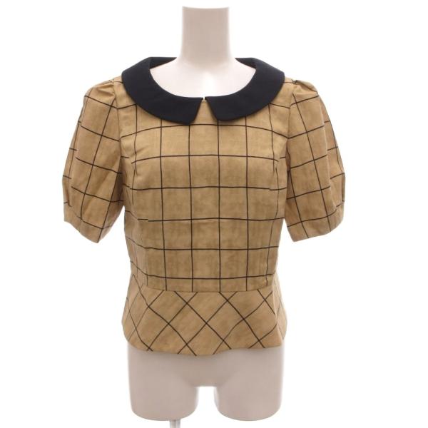 【美品】エムズグレイシー 半袖ブラウス ペプラム ストライプ リボン ビジュー エムズグレイシー M'S GRACY 美品 半袖シャツ ブラウス 丸襟 ピーター