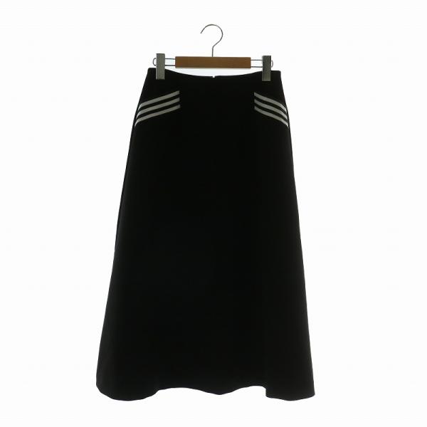 ボーダーズアットバルコニー フレア スカート ブラック 黒 38 M FRONT PLEATS SKIRT BD2521ー3Hー03