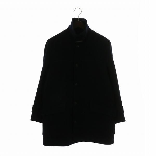 アクアスキュータム ステンカラーコート ネイビー 日本製 チェック裏地　ミドル丈 Aquascutum (アクアスキュータム) 綿100％ 裏地チェック シングル