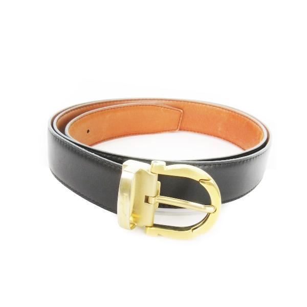 美品 ferragamo フェラガモ ガンチーニ ベルト ゴールド金具 レザー Ferragamoフェラガモ ダブルガンチーニ ベルト ゴールド ブラック