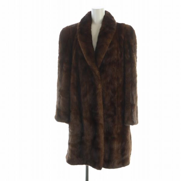 ノーブランド品 毛皮コート ミンクファー 総裏地 ロング 長袖 茶