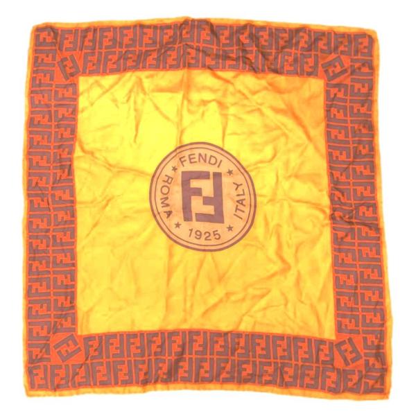 FENDI（フェンディ） スカーフ 大判 ズッカ柄 絹 シルク 茶 ブラウン