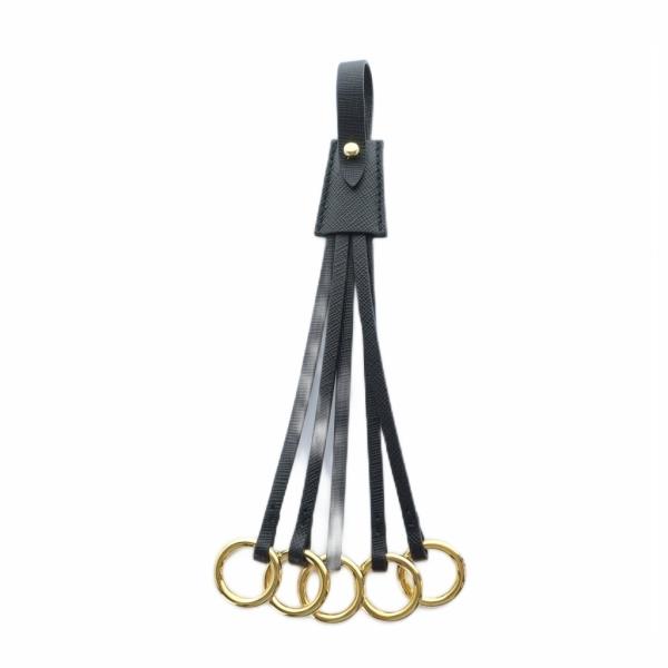 【中古】プラダ PRADA バッグチャーム 5連 ストラップ キーリング レザー ゴールド金具 黒 ブラック ■GY19 /MQ PRADA（プラダ） バッグチャーム 5連 ストラップ キーリング レザー