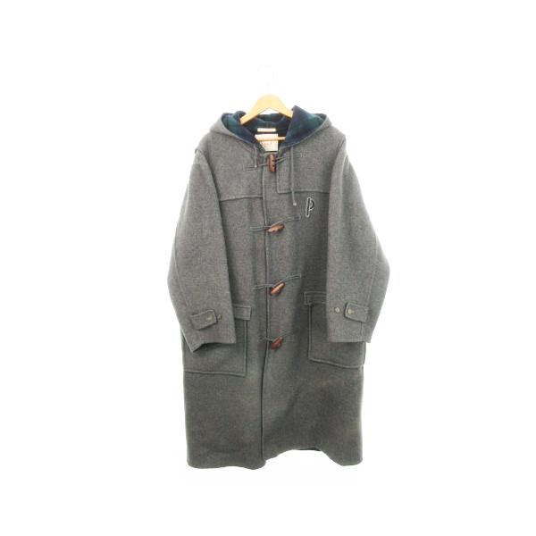 【中古】パパス Papas ヴィンテージ ダッフルコート ロング丈 ウール 裏チェック柄 M グレー /AH6 ■GY44 メンズ パパス Papas ヴィンテージ ダッフルコート ロング丈 ウール 裏