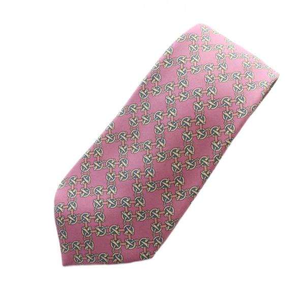 HERMES（エルメス） ネクタイ レギュラータイ 総柄 ロゴ ピンク 絹