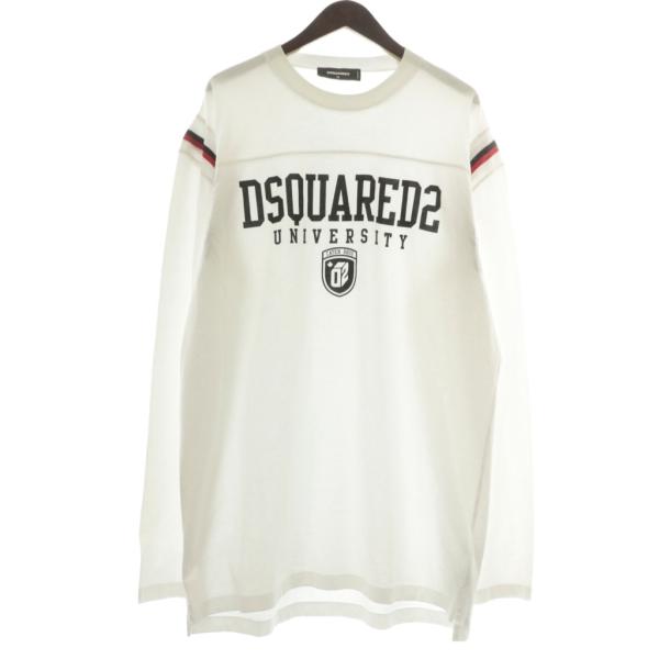 【中古】未使用品 DSQUARED2 Varsity Fit Tee Tシャツ ロンT カットソー 長袖 クルーネック ロゴ L 白 S74GD1218 DSQUARED2（ディースクエアード） 未使用品 DSQUARED2 Varsity Fit Tee