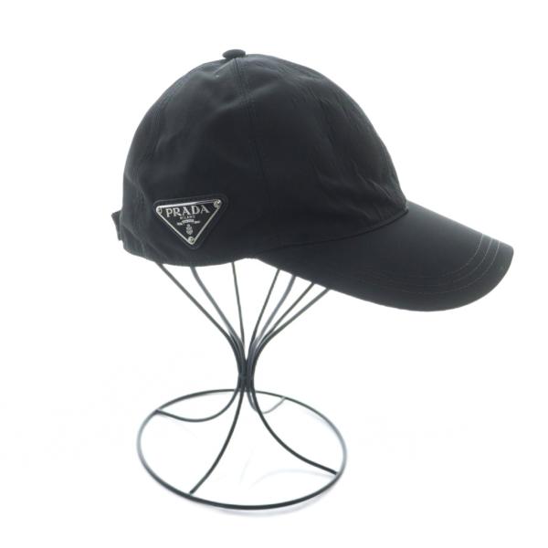 【中古】プラダ PRADA 22年 1HC274 Re-Nylon ベースボールキャップ 帽子 三角プレート ロゴ S 黒 ブラック ■GY19 PRADA（プラダ） PRADA 22年 1HC274 Re-Nylon ベースボールキャップ