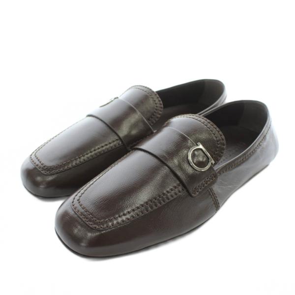 【中古】未使用品 Salvatore Ferragamo 24SS DEBROS ローファー モカシン レザー ガンチーニ 7.5 25.5cm-26cm 茶色 FERRAGAMO（フェラガモ） 未使用品 Salvatore Ferragamo 24SS DEBROS