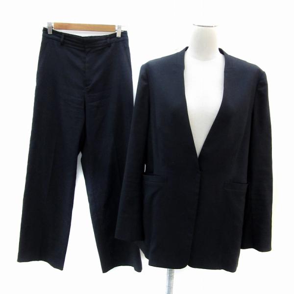 23区 ネイビー ノーカラージャケット 46 日本製　オンワード樫山　大きめ 23区（ニジュウサンク） ジャケット ノーカラージャケット