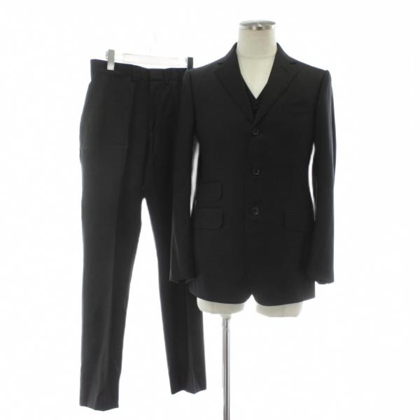 【中古】ALFRED DUNHILL スーツ セットアップ 3ピース テーラードジャケット シングル パンツ ベスト ウール 44 46 黒 ALFRED DUNHILL イタリア製 スーツ セットアップ 3ピース テーラード