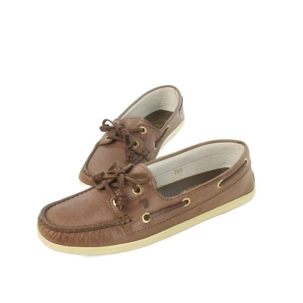 トッズ TOD'S ドライビングシューズ モカシン デッキシューズ レザー 革 ロゴ型押し 36.5 23.5cm 茶 ブラウン /CK23 ■GY44 レディース