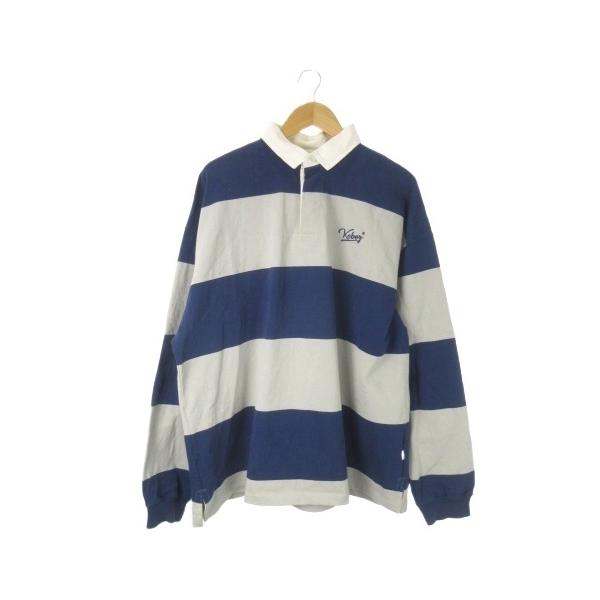 ケボズ keboz ラガーシャツ L 紺 ネイビー グレー ボーダー柄 ロゴ刺繍