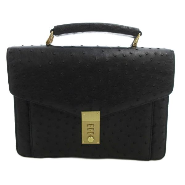 ノーブランド ハンドバッグ オーストリッチレザー 黒 ブラック