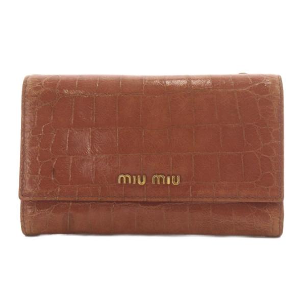miu miu クロコ調 三つ折り財布 ピンク miu miu（ミュウミュウ） 三つ折り財布 小銭入れ ロゴ レザー クロコ型