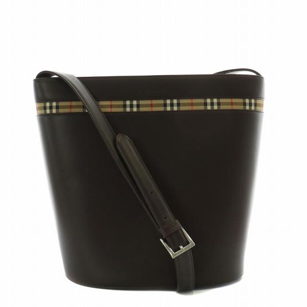 バーバリー ショルダーバッグ レザー 本革　ロゴプレート ノバチェック ブラウン BURBERRY バーバリー ショルダーバッグ ノバチェック プレート
