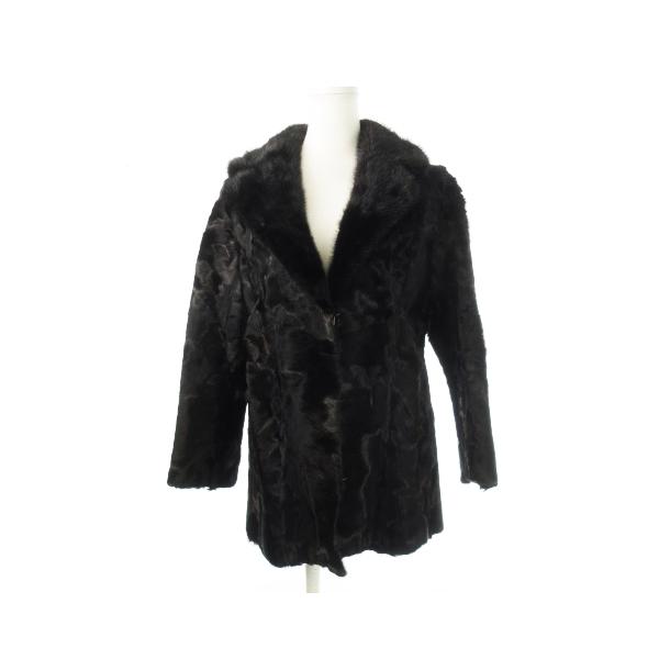 美品✨ チッキャンラムファー ロングコート ブラック XL相当 本毛皮 ファーコート レディース チキャン ラム ファー 7分袖丈 コート