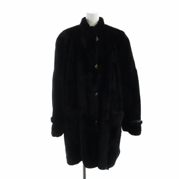 【中古】Mink gem 毛皮コート シェアードミンクファー 長袖 ロング ジレ ライナー付き ネーム刺繍入り 黒 ブラック Mink gem 毛皮コート シェアードミンクファー 長袖 ロング ジレ