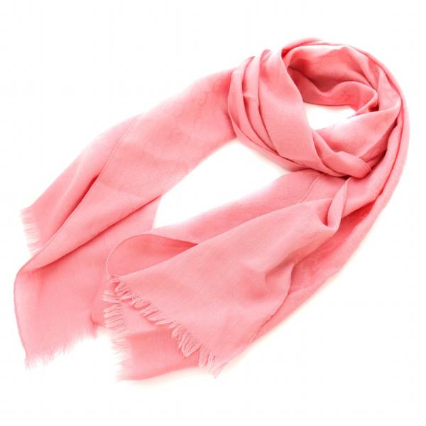 グッチ マフラー ストール フリンジ GG柄 ウール シルク混 ピンク □MT