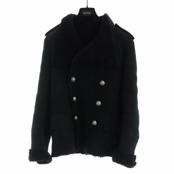 バルマン BALMAIN ムートンジャケット ダブル ロゴ 銀ボタン ミドル