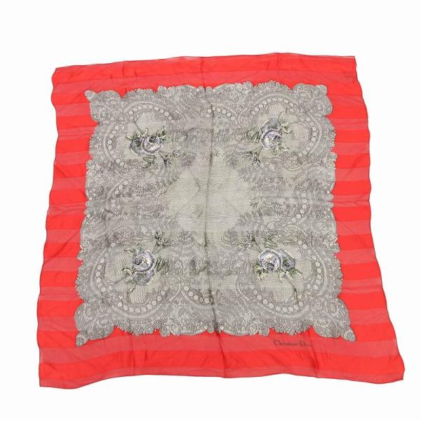 Christian Dior シルクスカーフ 赤 グレー Christian Dior シルクスカーフ 赤 グレー Christian Dior