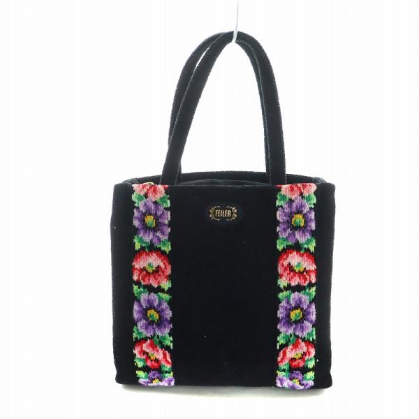 フェイラー FEILER トートバッグ ハンド 花柄 シュニール織 ロゴ 黒