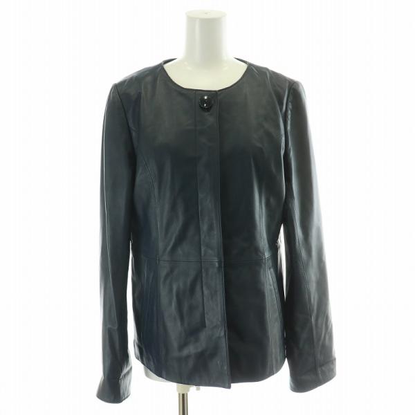 【中古】バルマン BALMAIN レザージャケット ノーカラー 革ジャン 羊革 11 L 紺 ネイビー /MW ■GY18 レディース バルマン BALMAIN レザージャケット ノーカラー 革ジャン 羊革 11 L 紺