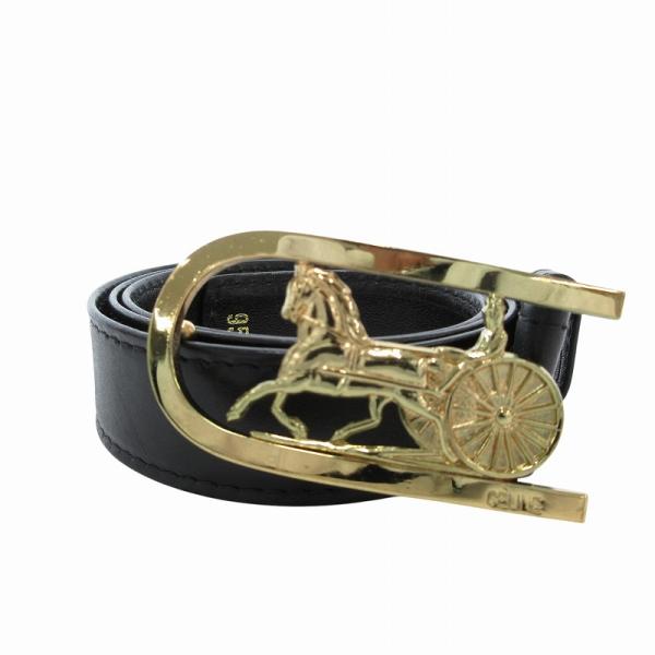CELINE セリーヌ ベルト レザー 革 ロゴ 馬車 バックル 95 黒 ブラック