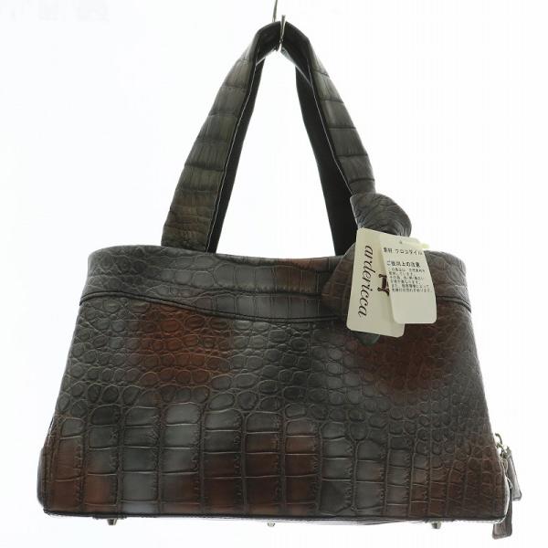 【中古】未使用品 ardericca ハンドバッグ クロコダイル レザー グレー 茶色 ブラウン /XZ ■GY18 レディース 未使用品 ardericca ハンドバッグ クロコダイル レザー グレー 茶色