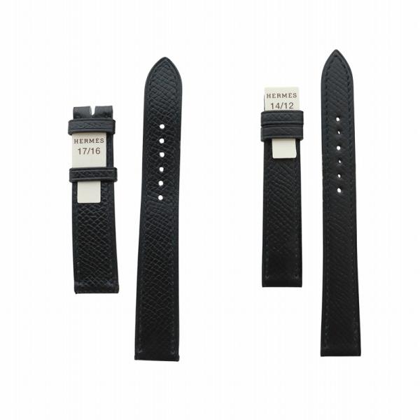HERMES エルメス　腕時計　純正　ベルト　17mm用　ブラック　レザー □E HERMES（エルメス） 時計用 替えベルト バンド レザー ロゴ 14/12 17