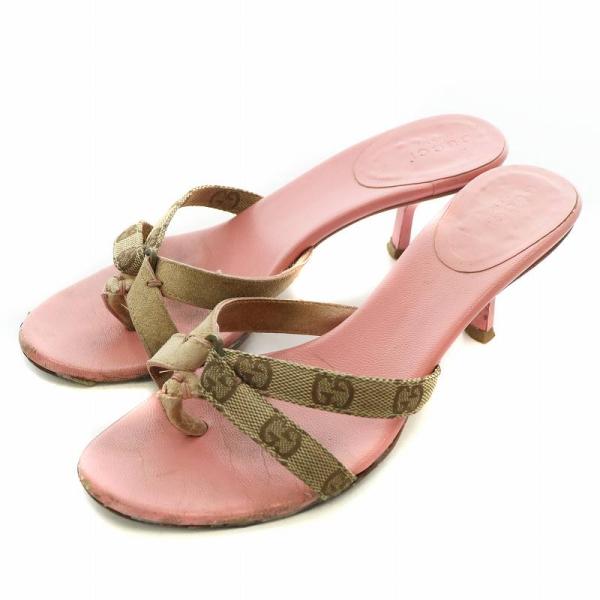 グッチミュール GUCCI グッチ ミュール サンダル トング レザー キャンバス