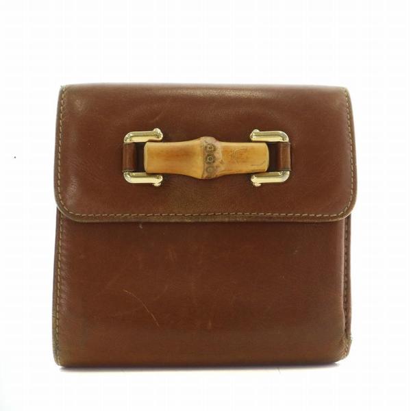 GUCCI オールドグッチ　長財布　バンブー　レザー　赤　がま口　ゴールド金具 GUCCI - GUCCI オールドグッチ 長財布 バンブー レザー 赤 がま口