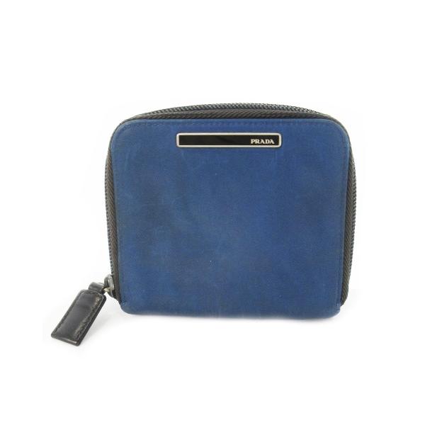 【美品】プラダ　レザー　折財布　カード　小銭　　ブルー　青　ウォレット PRADA（プラダ） 二つ折り財布 ウォレット 小銭入れあり ナイロン