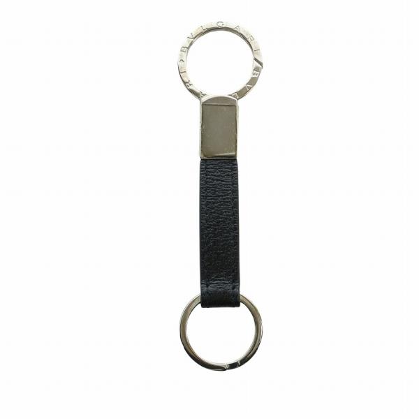 BVLGARI（ブルガリ） キーリング キーホルダー レザー ロゴ シルバー色