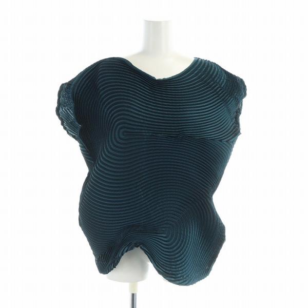 【中古】イッセイミヤケ ISSEY MIYAKE 3Dスチームストレッチプリーツ カットソー ノースリーブ 変形 ロゴ 2 M 緑 vectorpremium_165-502506060024