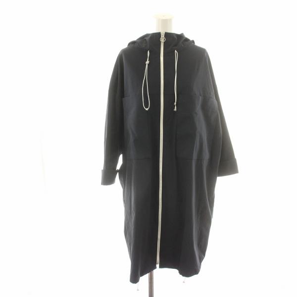 René フード付きブラックロングコート 36 Rene（ルネ） 未使用品 ナイロンコート レインコート ロング 2way