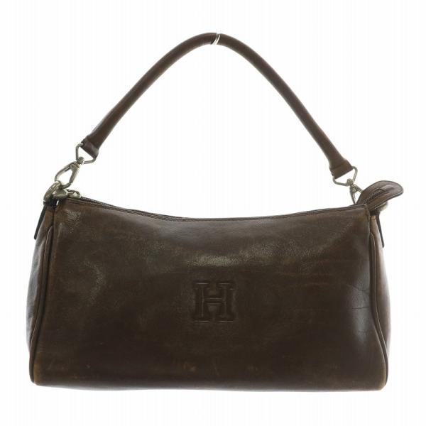 ヒロフ HIROFU ハンドバッグ レザー ロゴ 型押し 茶色 ブラウン /XZ