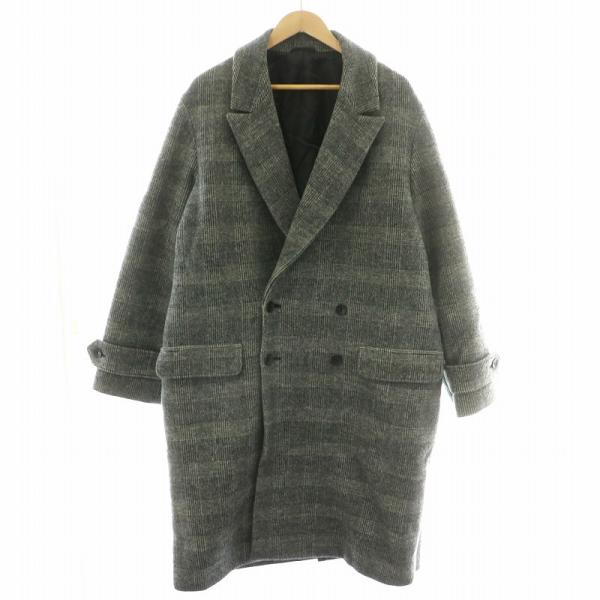 エイトン ATON ウール チェスターコート グレンチェック 白 黒 ロング丈 エイトン ATON チェスターコート ダブル ロング ウール 背抜き