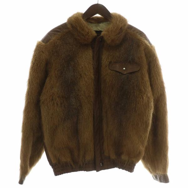 【中古】Walter Wolf Racing ファージャケット ブルゾン アウター 毛皮 ヌートリア レザー ジップアップ L 茶色 ウォルター ウルフ レーシング Walter Wolf Racing ファージャケット