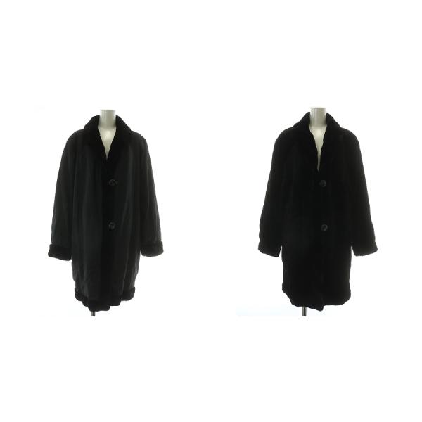 【中古】TOKYO FUR TRADING ファーコート リバーシブル アウター 毛皮 シェアードミンク ナイロン ロング 肩パッド 黒 TOKYO FUR TRADING ファーコート リバーシブル アウター 毛皮