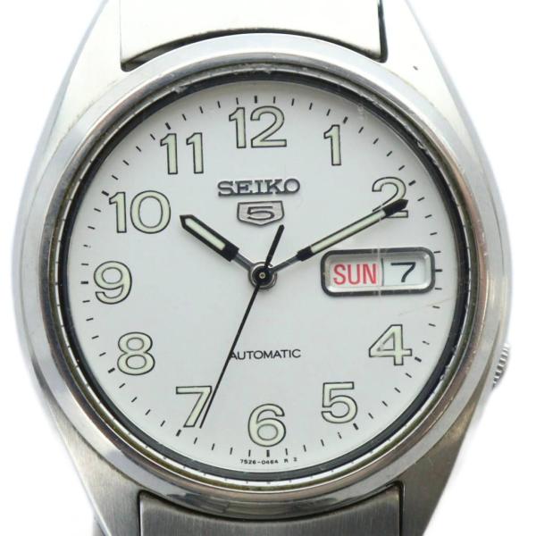 【可動品】SEIKO 5 自動巻き腕時計 7S26-3180 ホワイト文字盤 セイコー SEIKO ジャンク品 ファイブ 5 腕時計 ウォッチ 自動
