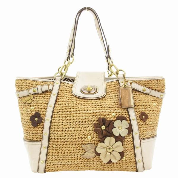 COACH コーチ フラワーモチーフ ストロー レザー かご バッグ ☆コーチ COACH カゴバッグ フラワー ストローバッグ - メルカリ