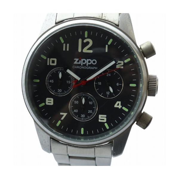 ジッポー ZIPPO 腕時計 ウォッチ クォーツ ロゴ 黒文字盤 クロノグラフ