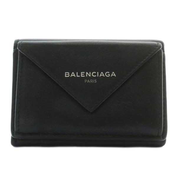 【美品】バレンシアガ 三つ折財布 ペーパーミニウォレット　レザー　ブラック BALENCIAGA バレンシアガ ペーパーミニウォレット 財布 三つ折り